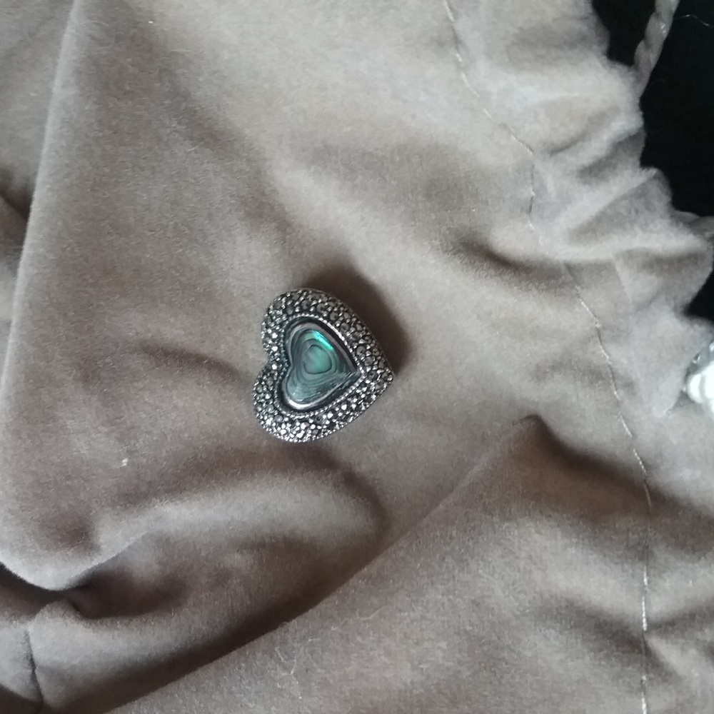 Sterling Marcasite & Abalone Heart Slide Charm